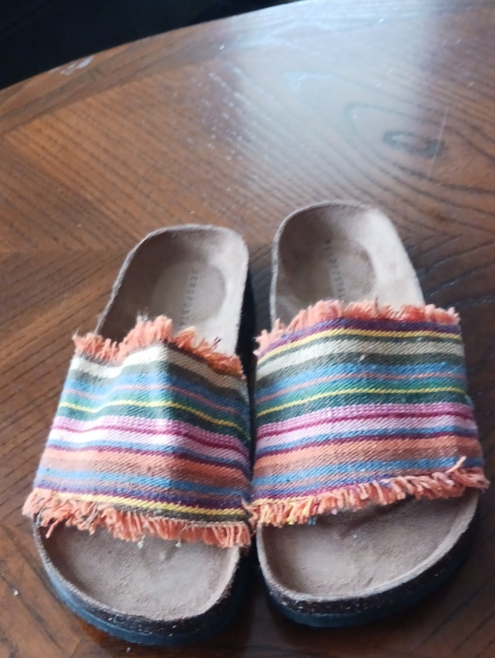 Aeropostale Multicolor Striped Slide Sandals with Fringed Trim